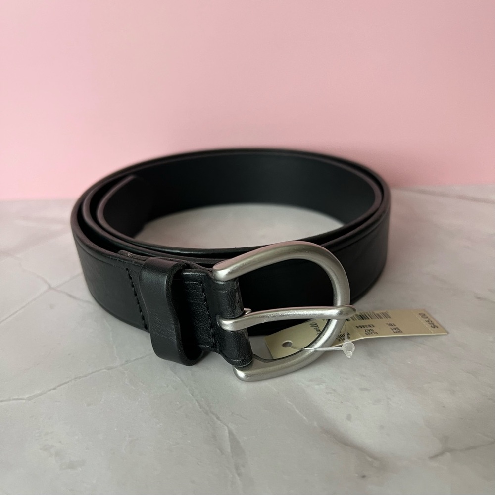 New Madewell Perfect Leather Belt black silver buckle medium